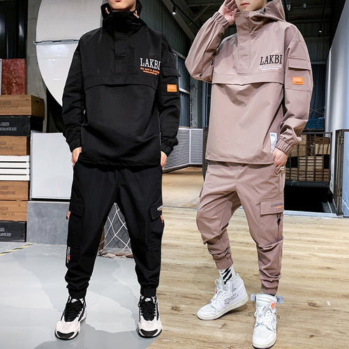 2019 Workwear jacket men's Hooded Jacket+Pants 2PC Sets  baseball  loose Pullover coat & Long Pants Mens Clothing