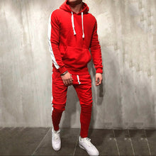 Load image into Gallery viewer, 2 Pieces Sets Tracksuit Men New Brand Autumn Winter Hooded Sweatshirt +Drawstring Pants Male Stripe Patchwork Hoodies Bigsweety