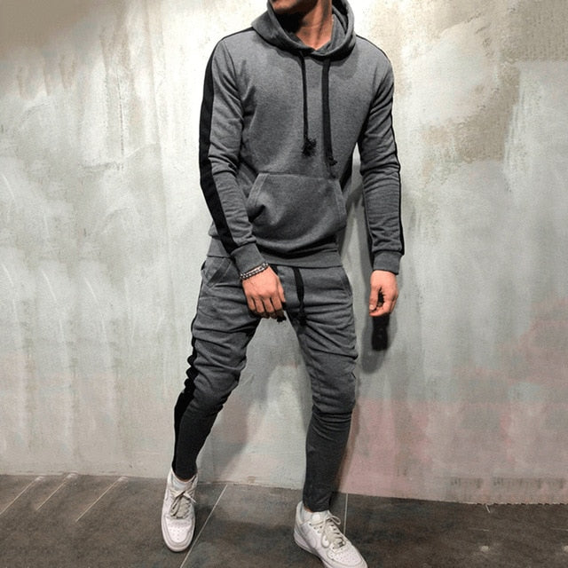Brand Men's Hooded Tracksuit Two Pieces Sets